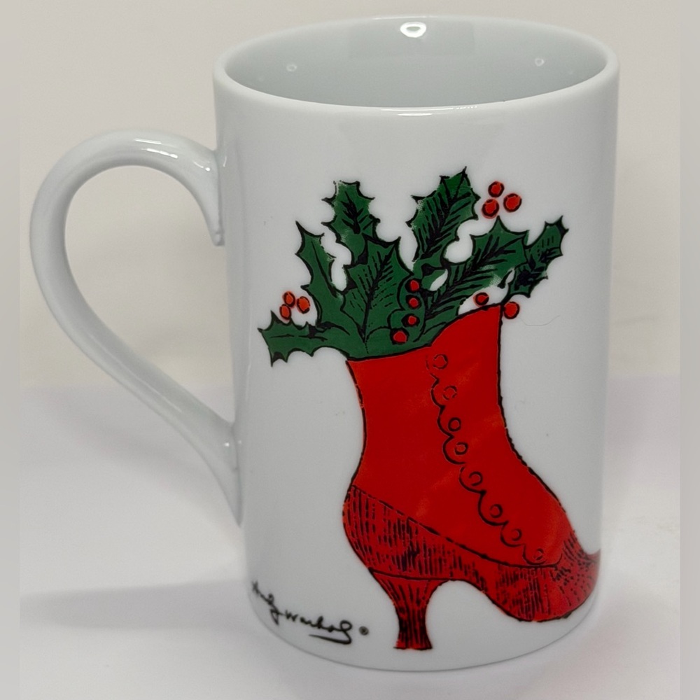 Andy Warhol Christmas Mug Holly Victorian Boot Shoe Porcelain
